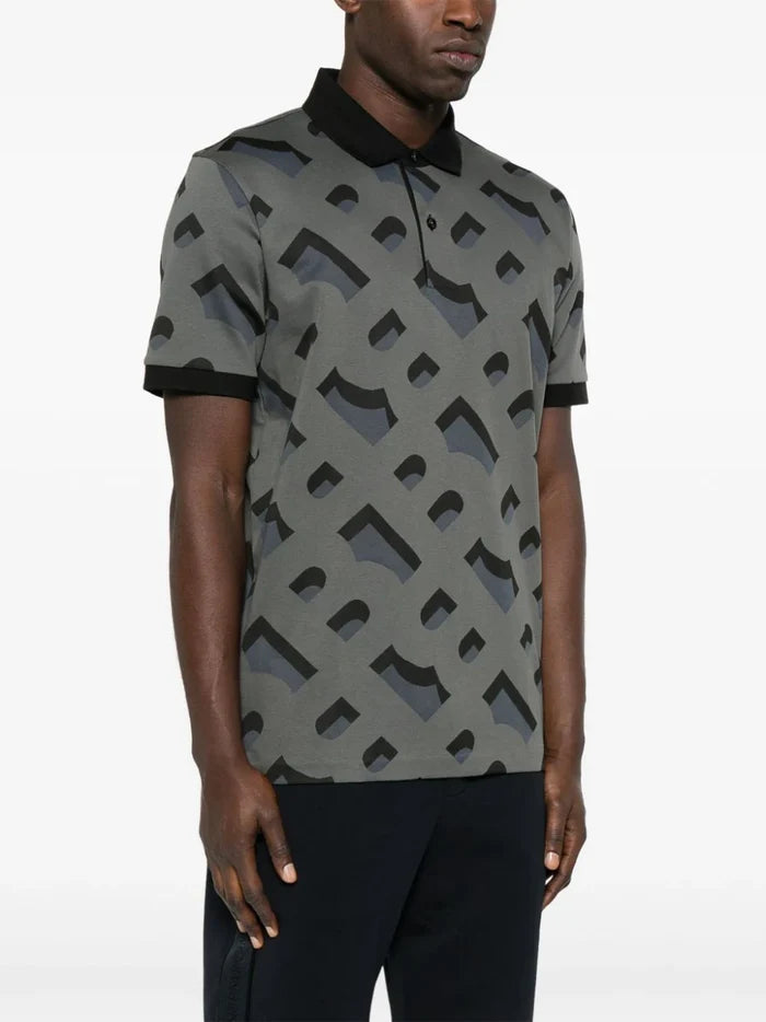 BOSS MEN Prout 419 Monogram Pattern Short Sleeve Polo Shirt Black - MAISONDEFASHION.COM