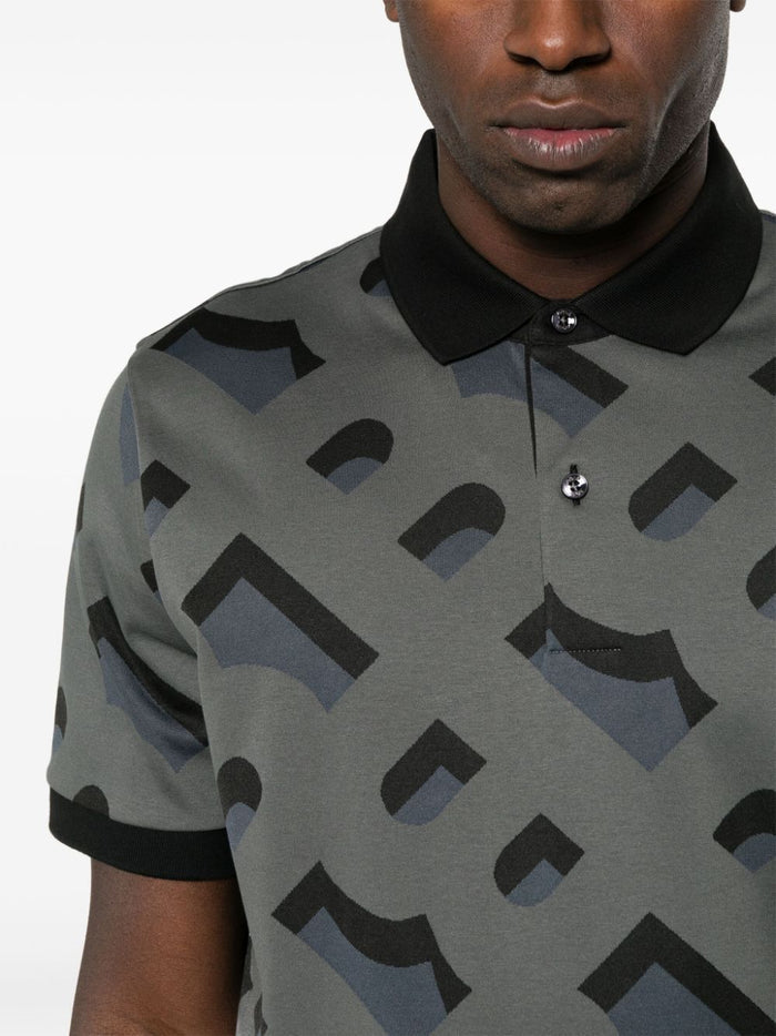 BOSS MEN Prout 419 Monogram Pattern Short Sleeve Polo Shirt Black - MAISONDEFASHION.COM