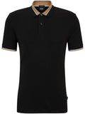 BOSS MEN Regular-fit Contrast-collar Cotton Polo Shirt Black - MAISONDEFASHION.COM