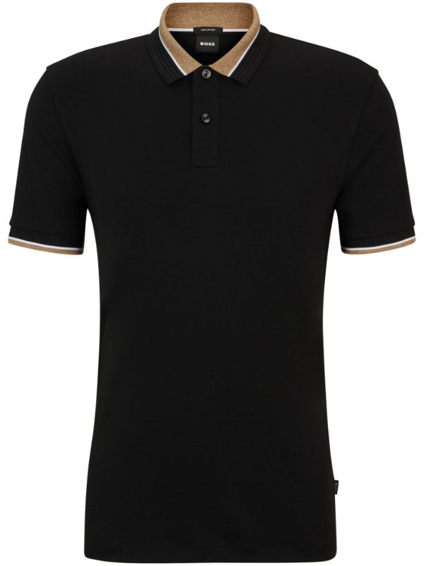 BOSS MEN Regular-fit Contrast-collar Cotton Polo Shirt Black - MAISONDEFASHION.COM