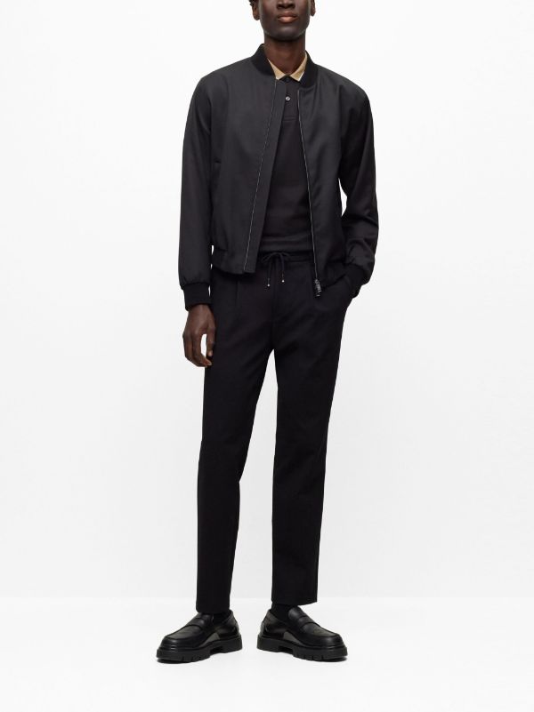 BOSS MEN Regular-fit Contrast-collar Cotton Polo Shirt Black - MAISONDEFASHION.COM