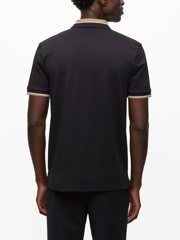 BOSS MEN Regular-fit Contrast-collar Cotton Polo Shirt Black - MAISONDEFASHION.COM