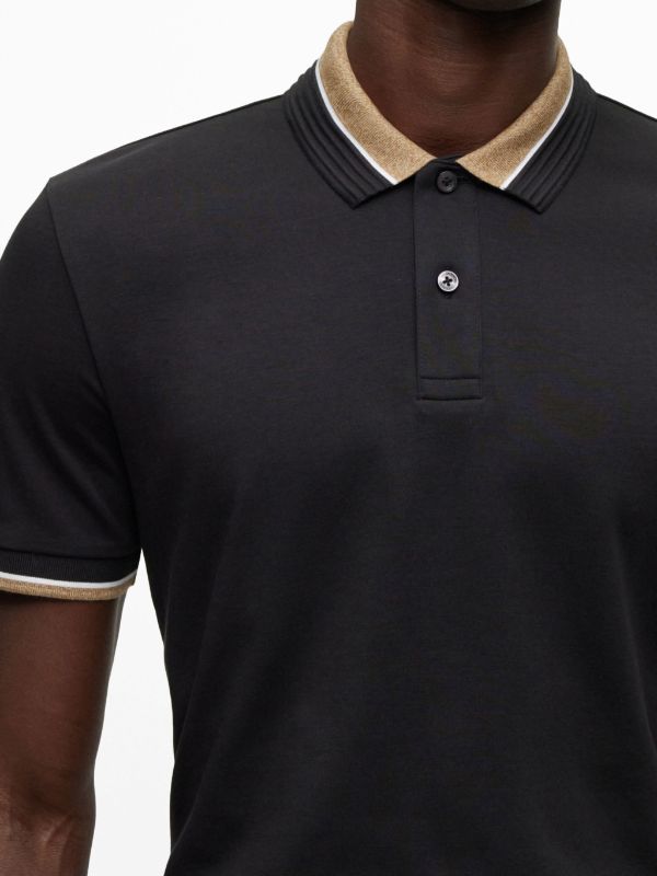 BOSS MEN Regular-fit Contrast-collar Cotton Polo Shirt Black - MAISONDEFASHION.COM