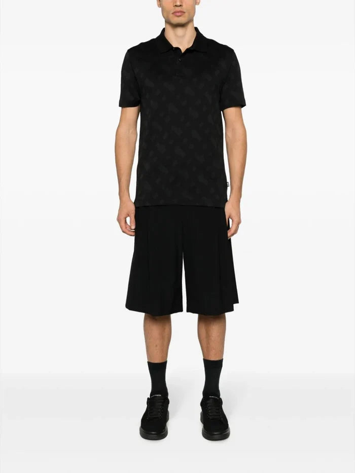 BOSS MEN Regular-fit Graphic-print Cotton Polo Shirt Black - MAISONDEFASHION.COM