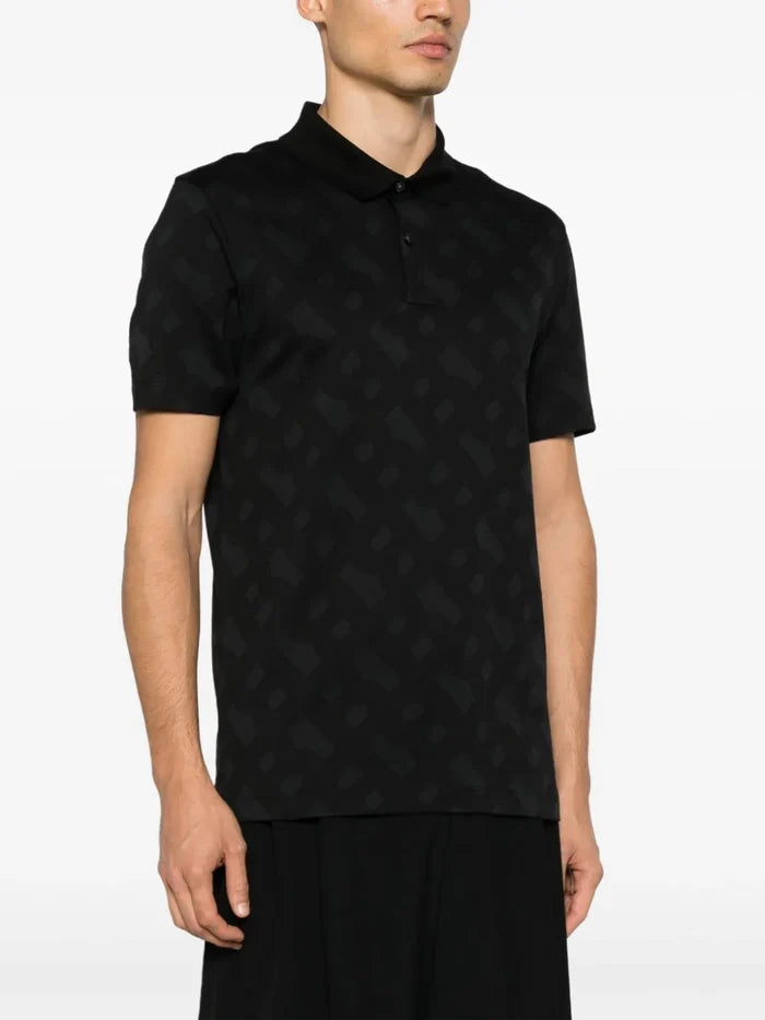 BOSS MEN Regular-fit Graphic-print Cotton Polo Shirt Black - MAISONDEFASHION.COM