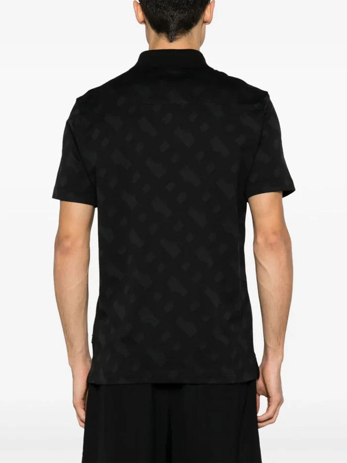 BOSS MEN Regular-fit Graphic-print Cotton Polo Shirt Black - MAISONDEFASHION.COM