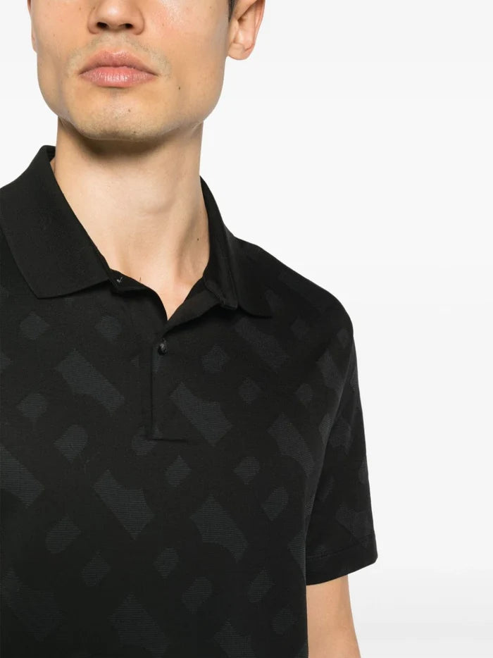 BOSS MEN Regular-fit Graphic-print Cotton Polo Shirt Black - MAISONDEFASHION.COM