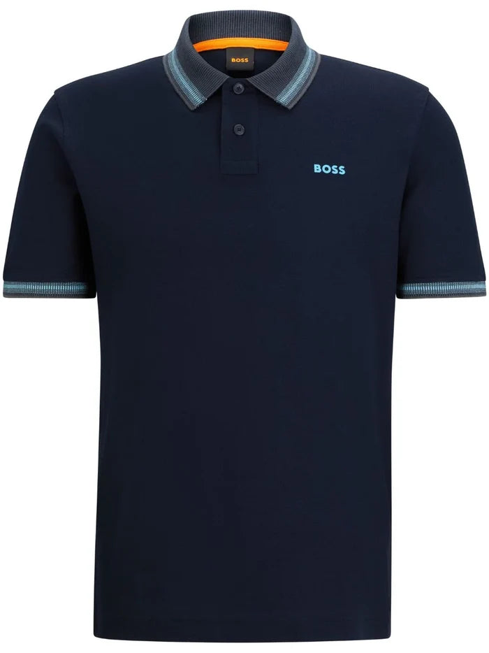 BOSS MEN Regular-fit Logo-print Cotton Polo Shirt Dark Blue - MAISONDEFASHION.COM