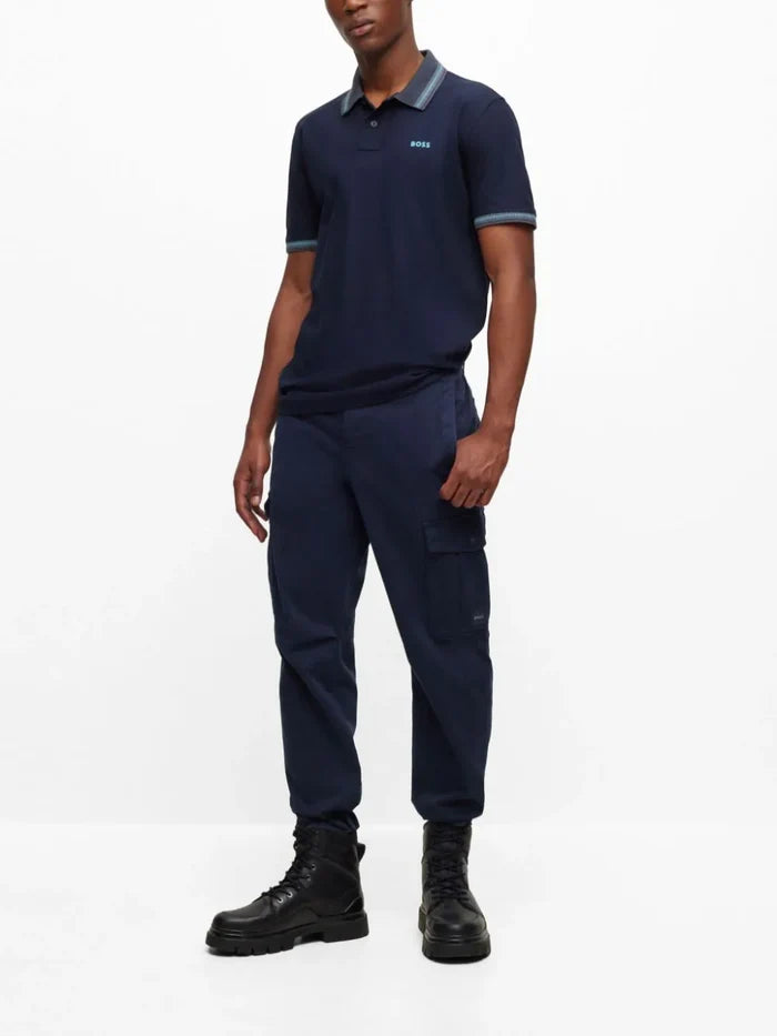 BOSS MEN Regular-fit Logo-print Cotton Polo Shirt Dark Blue - MAISONDEFASHION.COM