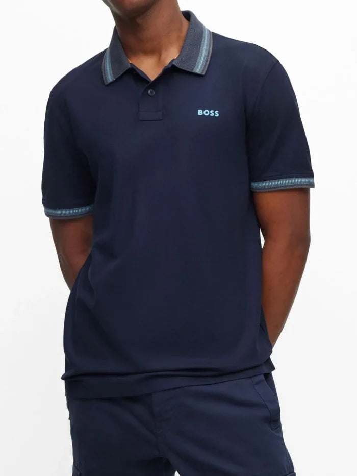 BOSS MEN Regular-fit Logo-print Cotton Polo Shirt Dark Blue - MAISONDEFASHION.COM