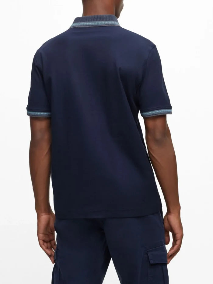 BOSS MEN Regular-fit Logo-print Cotton Polo Shirt Dark Blue - MAISONDEFASHION.COM