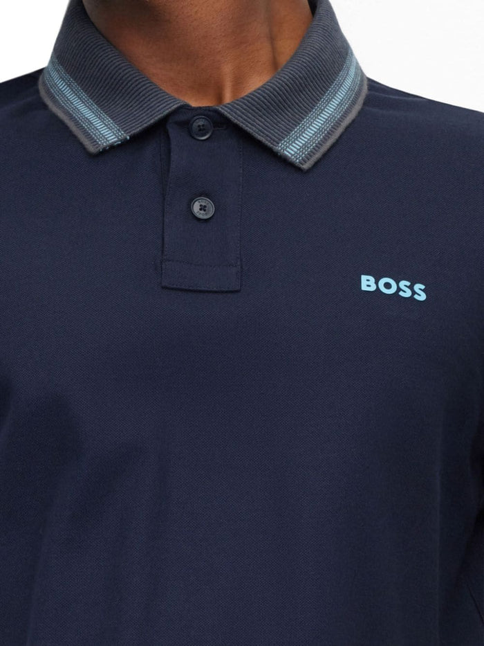 BOSS MEN Regular-fit Logo-print Cotton Polo Shirt Dark Blue - MAISONDEFASHION.COM