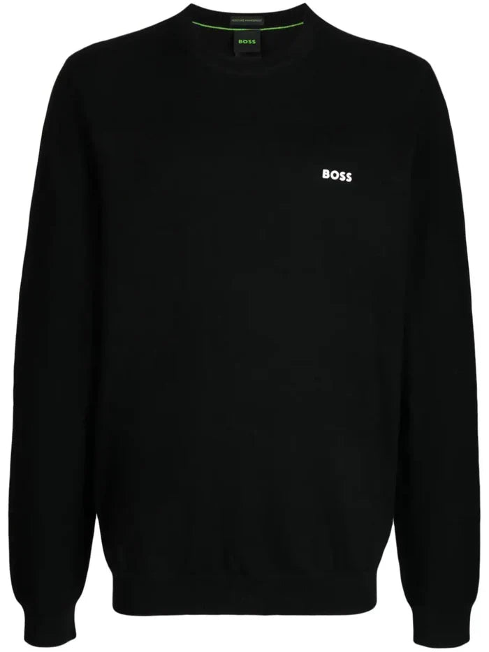 BOSS MEN Regular-fit Logo-print Ribbed Jumper Black - MAISONDEFASHION.COM