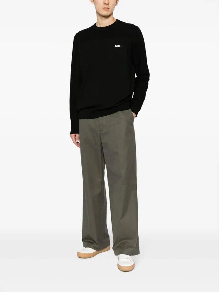 BOSS MEN Regular-fit Logo-print Ribbed Jumper Black - MAISONDEFASHION.COM