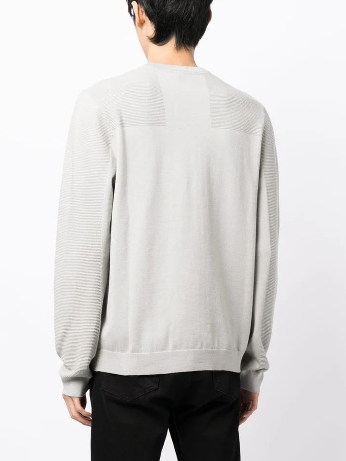 BOSS MEN Regular-fit Logo-print Ribbed Jumper Open Grey - MAISONDEFASHION.COM