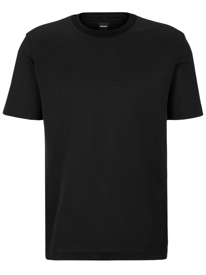 BOSS MEN Regular-fit Tiburt Structured Cotton T-Shirt Black - MAISONDEFASHION.COM
