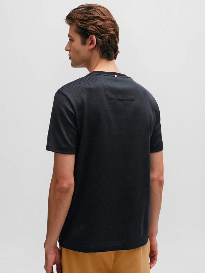 BOSS MEN Regular-fit Tiburt Structured Cotton T-Shirt Black - MAISONDEFASHION.COM