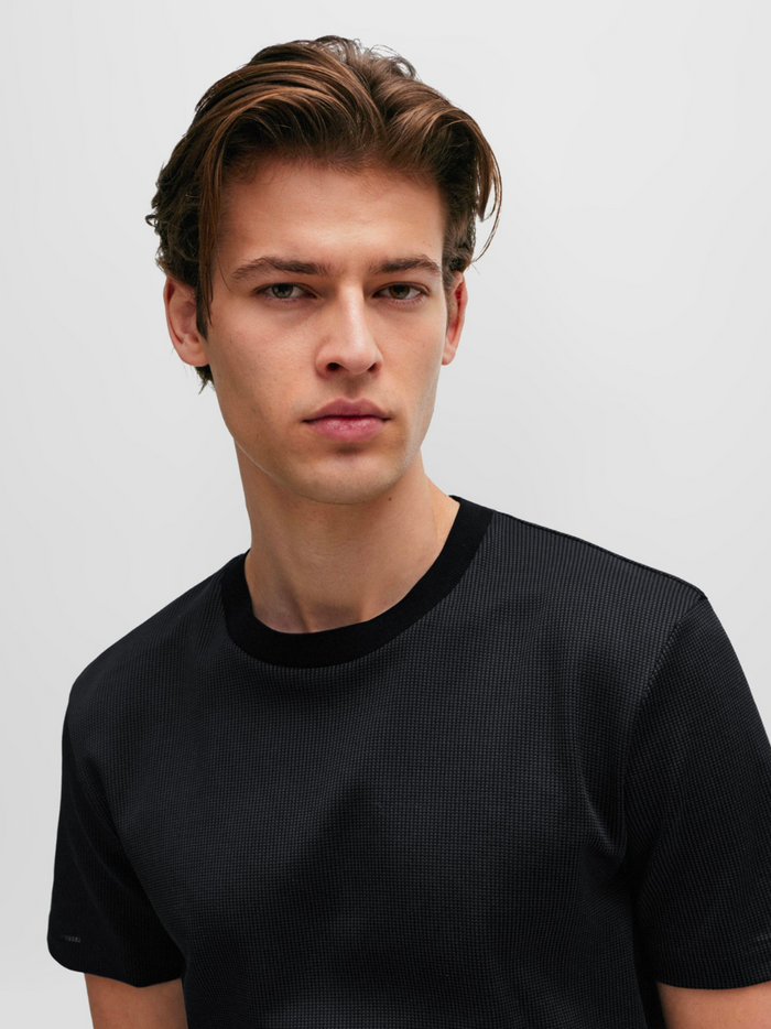 BOSS MEN Regular-fit Tiburt Structured Cotton T-Shirt Black - MAISONDEFASHION.COM