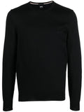 BOSS MEN Relaxed-fit Crewneck Virgin Wool Jumper Black - MAISONDEFASHION.COM