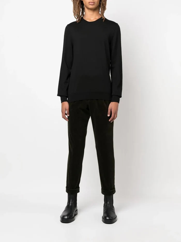 BOSS MEN Relaxed-fit Crewneck Virgin Wool Jumper Black - MAISONDEFASHION.COM