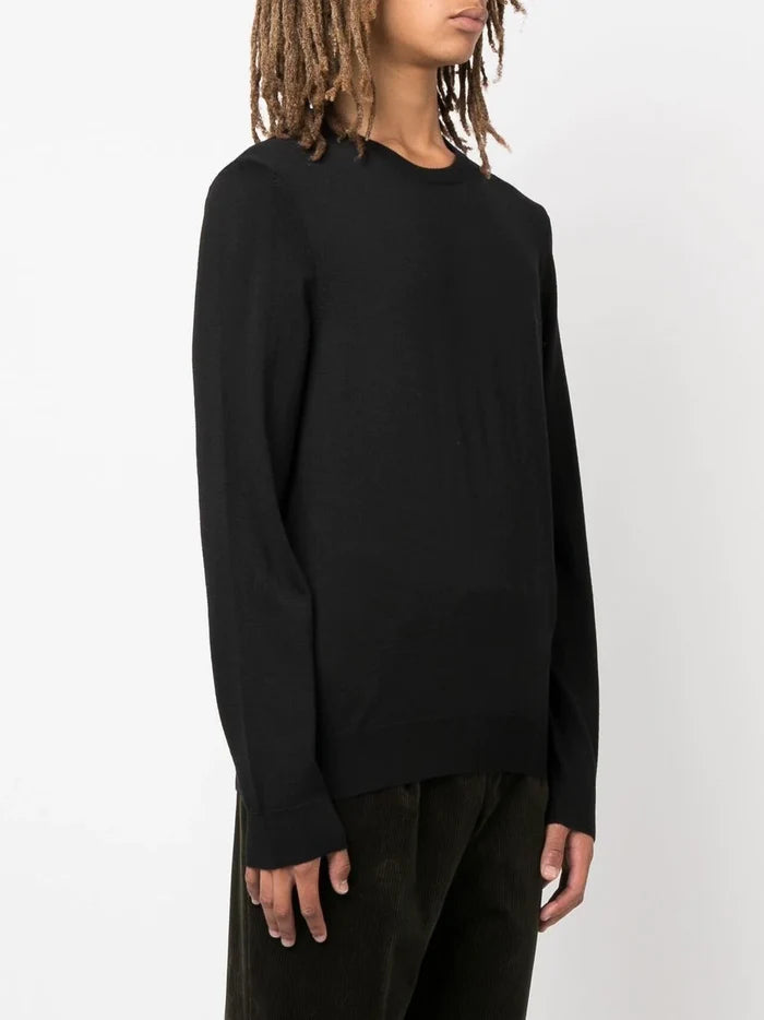 BOSS MEN Relaxed-fit Crewneck Virgin Wool Jumper Black - MAISONDEFASHION.COM