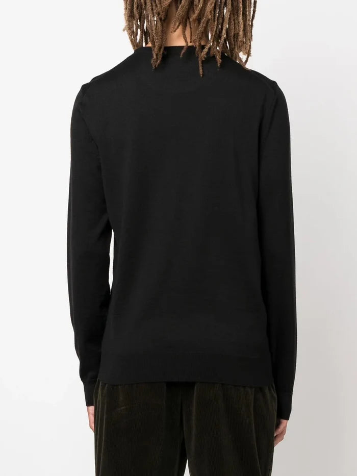 BOSS MEN Relaxed-fit Crewneck Virgin Wool Jumper Black - MAISONDEFASHION.COM