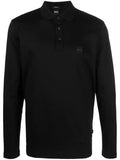 BOSS MEN Relaxed-fit Long-sleeved Cotton Polo Shirt Black - MAISONDEFASHION.COM