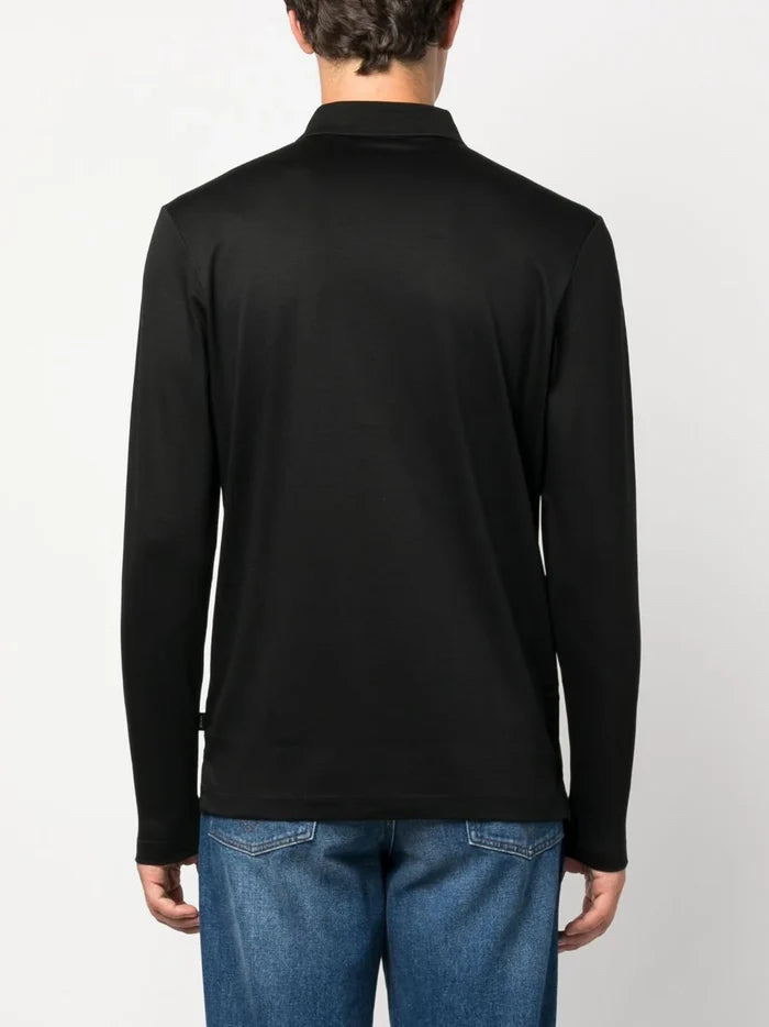 BOSS MEN Relaxed-fit Long-sleeved Cotton Polo Shirt Black - MAISONDEFASHION.COM