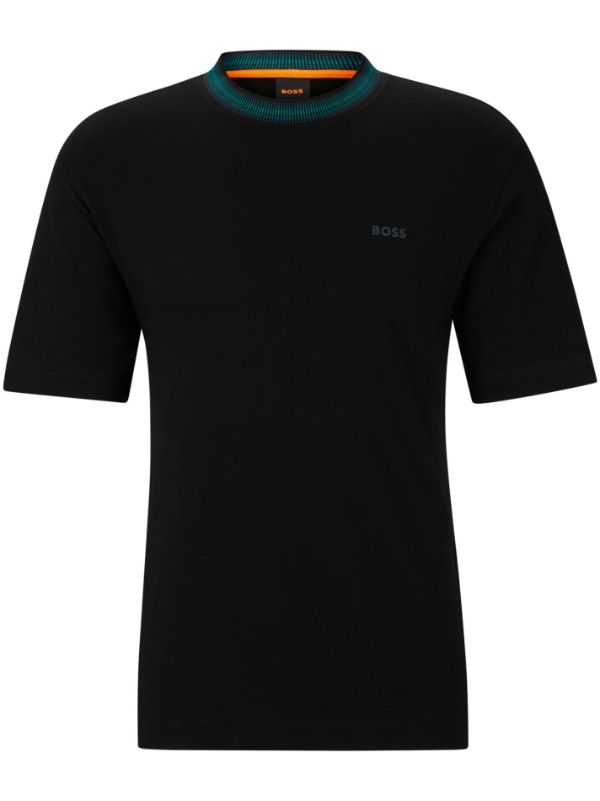 BOSS MEN Relaxed-fit TeGlitchKnit T-shirt Black/Multicolour - MAISONDEFASHION.COM