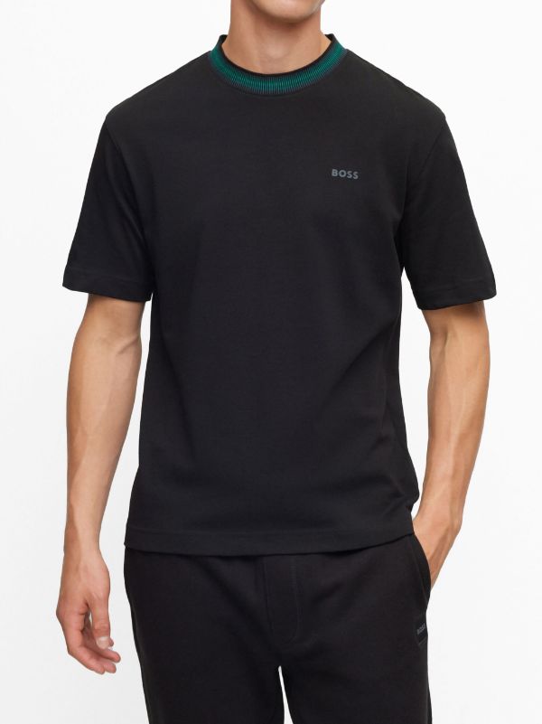 BOSS MEN Relaxed-fit TeGlitchKnit T-shirt Black/Multicolour - MAISONDEFASHION.COM