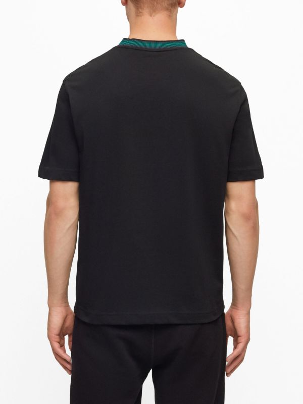 BOSS MEN Relaxed-fit TeGlitchKnit T-shirt Black/Multicolour - MAISONDEFASHION.COM