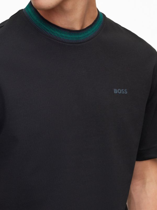 BOSS MEN Relaxed-fit TeGlitchKnit T-shirt Black/Multicolour - MAISONDEFASHION.COM