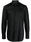 BOSS MEN Slim-fit Faded Abstract-print Long-sleeved Shirt Black - MAISONDEFASHION.COM