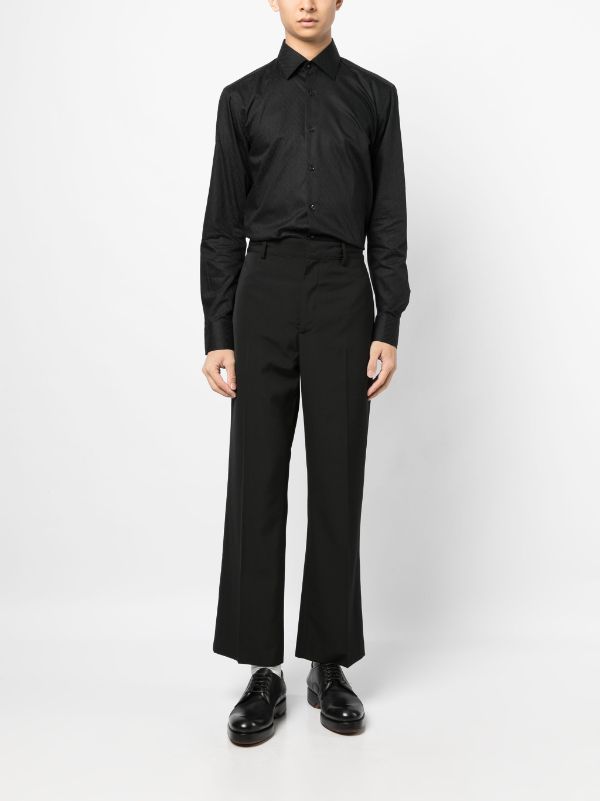 BOSS MEN Slim-fit Faded Abstract-print Long-sleeved Shirt Black - MAISONDEFASHION.COM