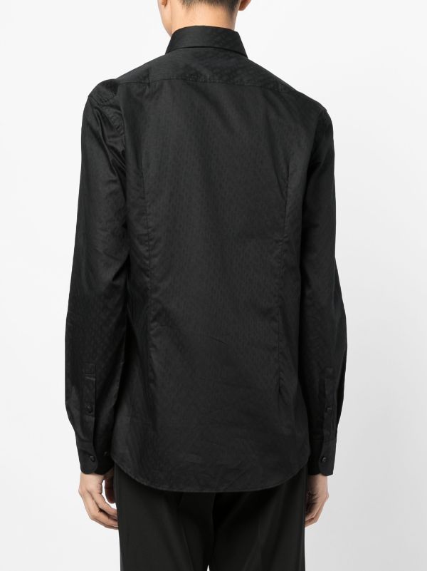 BOSS MEN Slim-fit Faded Abstract-print Long-sleeved Shirt Black - MAISONDEFASHION.COM