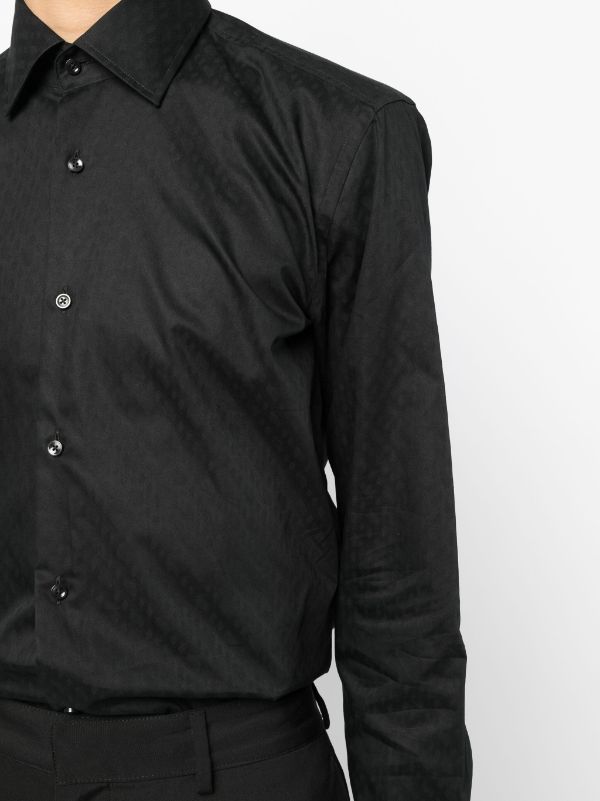BOSS MEN Slim-fit Faded Abstract-print Long-sleeved Shirt Black - MAISONDEFASHION.COM