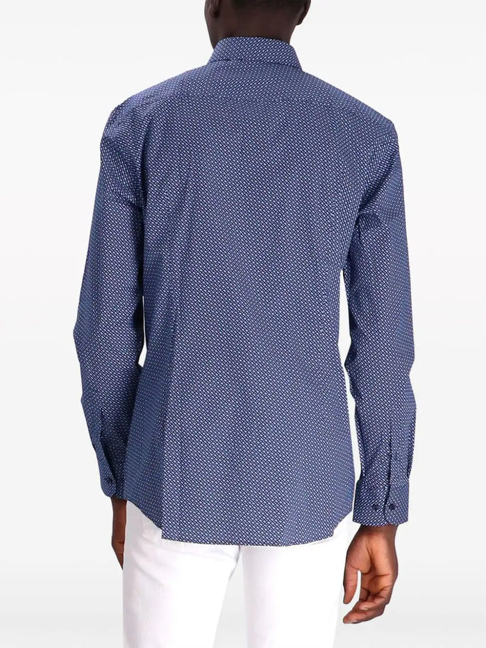 BOSS MEN Slim-fit Geometric-print Cotton Shirt Navy - MAISONDEFASHION.COM