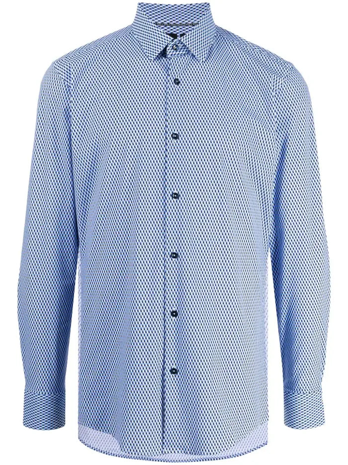 BOSS MEN Slim-Fit Hank Kent Monogram-Pattern Button-Up Shirt Light Blue - MAISONDEFASHION.COM