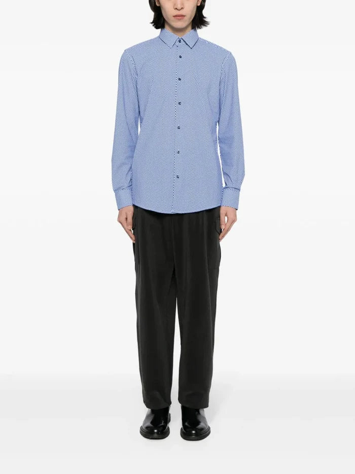 BOSS MEN Slim-Fit Hank Kent Monogram-Pattern Button-Up Shirt Light Blue - MAISONDEFASHION.COM