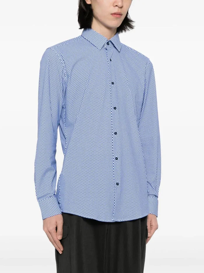 BOSS MEN Slim-Fit Hank Kent Monogram-Pattern Button-Up Shirt Light Blue - MAISONDEFASHION.COM