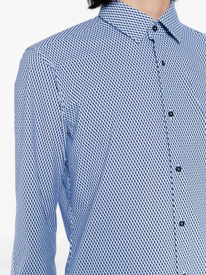 BOSS MEN Slim-Fit Hank Kent Monogram-Pattern Button-Up Shirt Light Blue - MAISONDEFASHION.COM