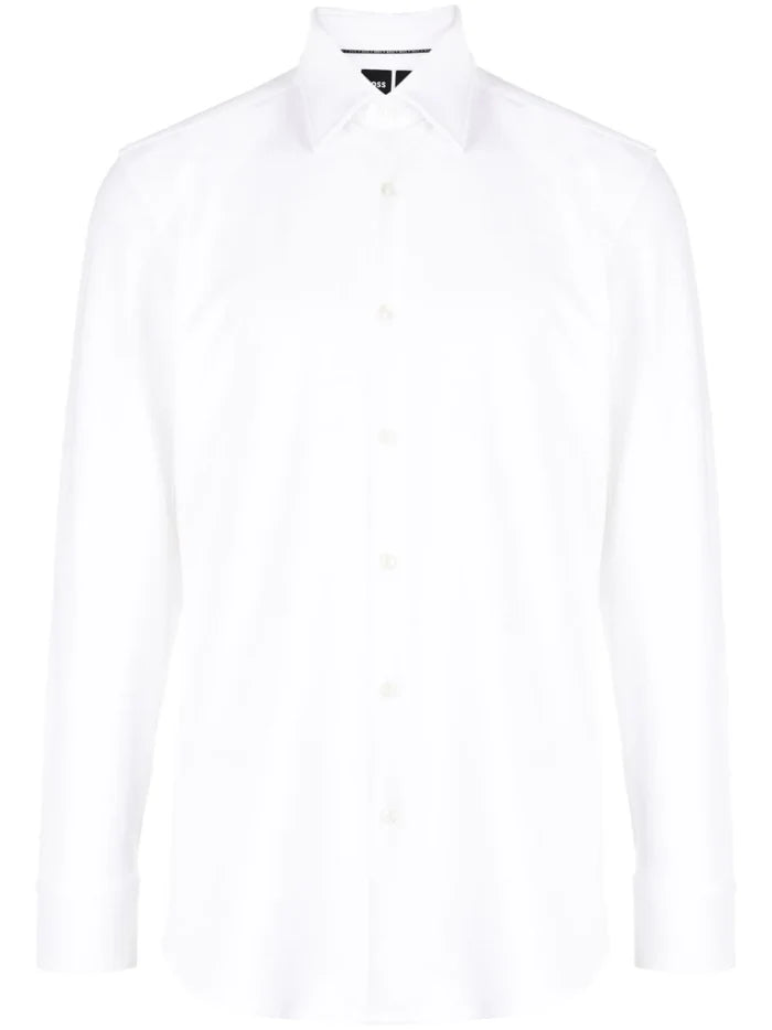 BOSS MEN Slim-Fit Hank Kent Patterned-Jacquard Button-Up Shirt White - MAISONDEFASHION.COM