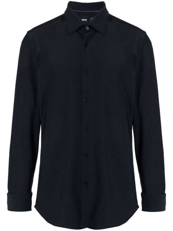 BOSS MEN Slim-Fit Hank Kent Shirt Dark Blue - MAISONDEFASHION.COM