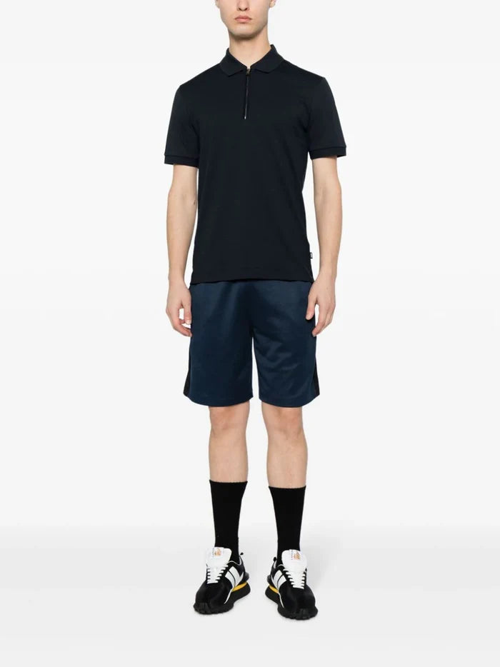 BOSS MEN Slim-fit Short-sleeved Polo Shirt Dark Blue - MAISONDEFASHION.COM