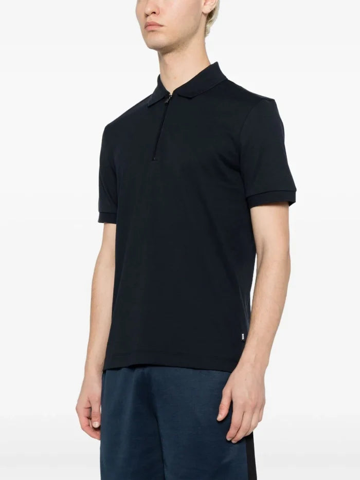 BOSS MEN Slim-fit Short-sleeved Polo Shirt Dark Blue - MAISONDEFASHION.COM