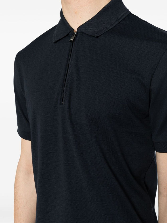 BOSS MEN Slim-fit Short-sleeved Polo Shirt Dark Blue - MAISONDEFASHION.COM