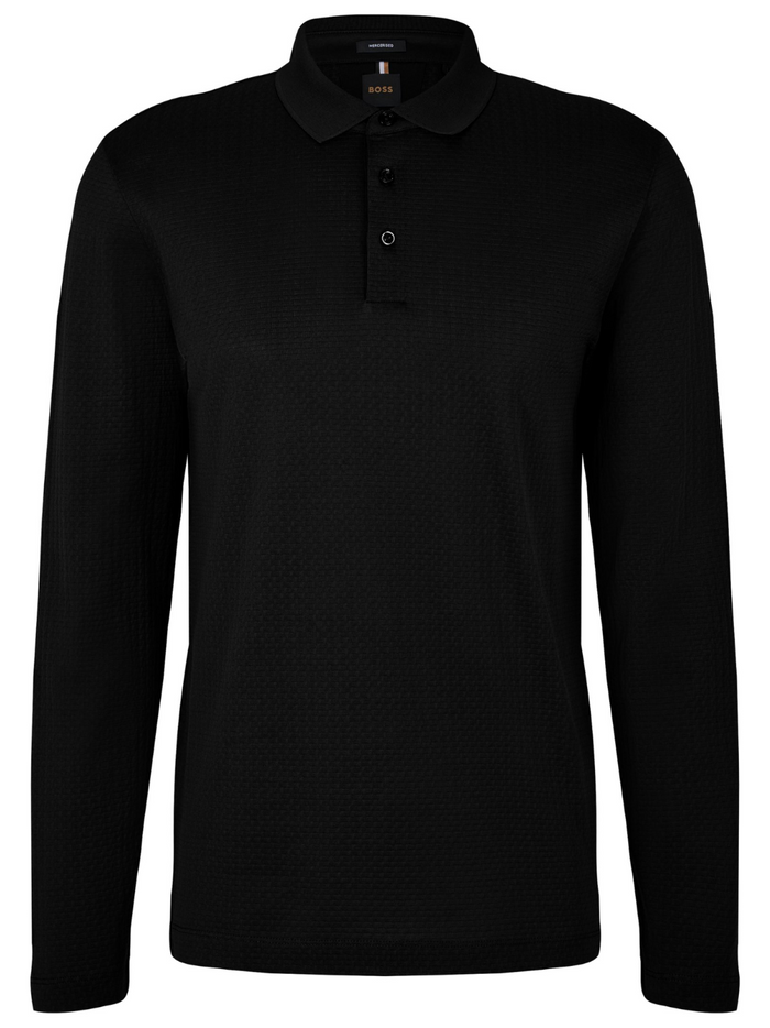 BOSS MEN Straight-fit Bono-L Long-sleeved Polo Shirt Black - MAISONDEFASHION.COM