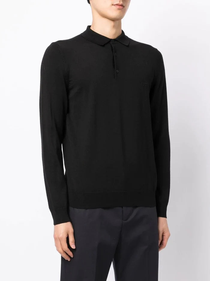 BOSS MEN Straight-fit Bono-L Long-sleeved Polo Shirt Black - MAISONDEFASHION.COM