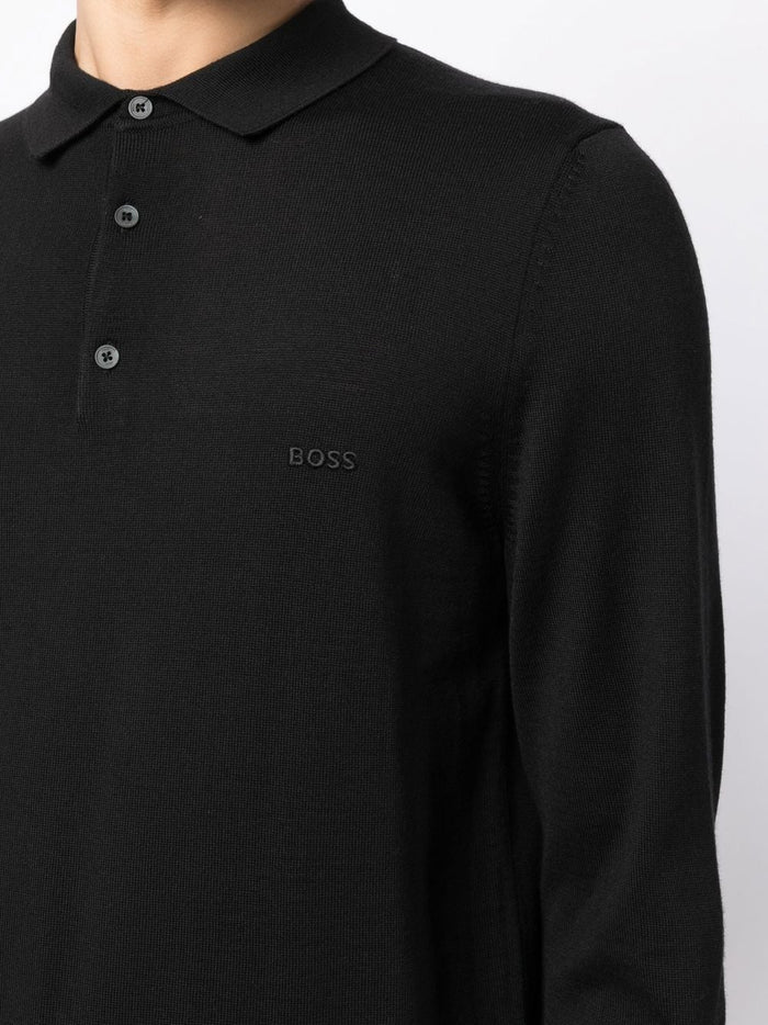 BOSS MEN Straight-fit Bono-L Long-sleeved Polo Shirt Black - MAISONDEFASHION.COM