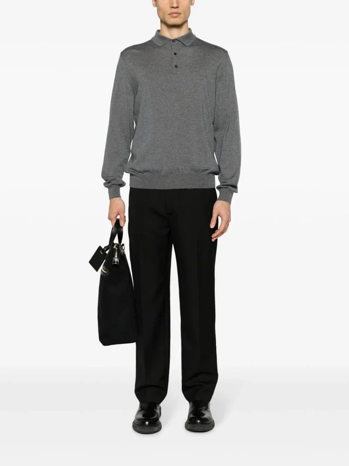 BOSS MEN Straight-fit Bono-L Long-sleeved Polo Shirt Medium Grey - MAISONDEFASHION.COM